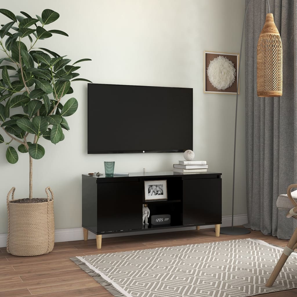 7: vidaXL tv-bord med massive træben 103,5x35x50 cm sort