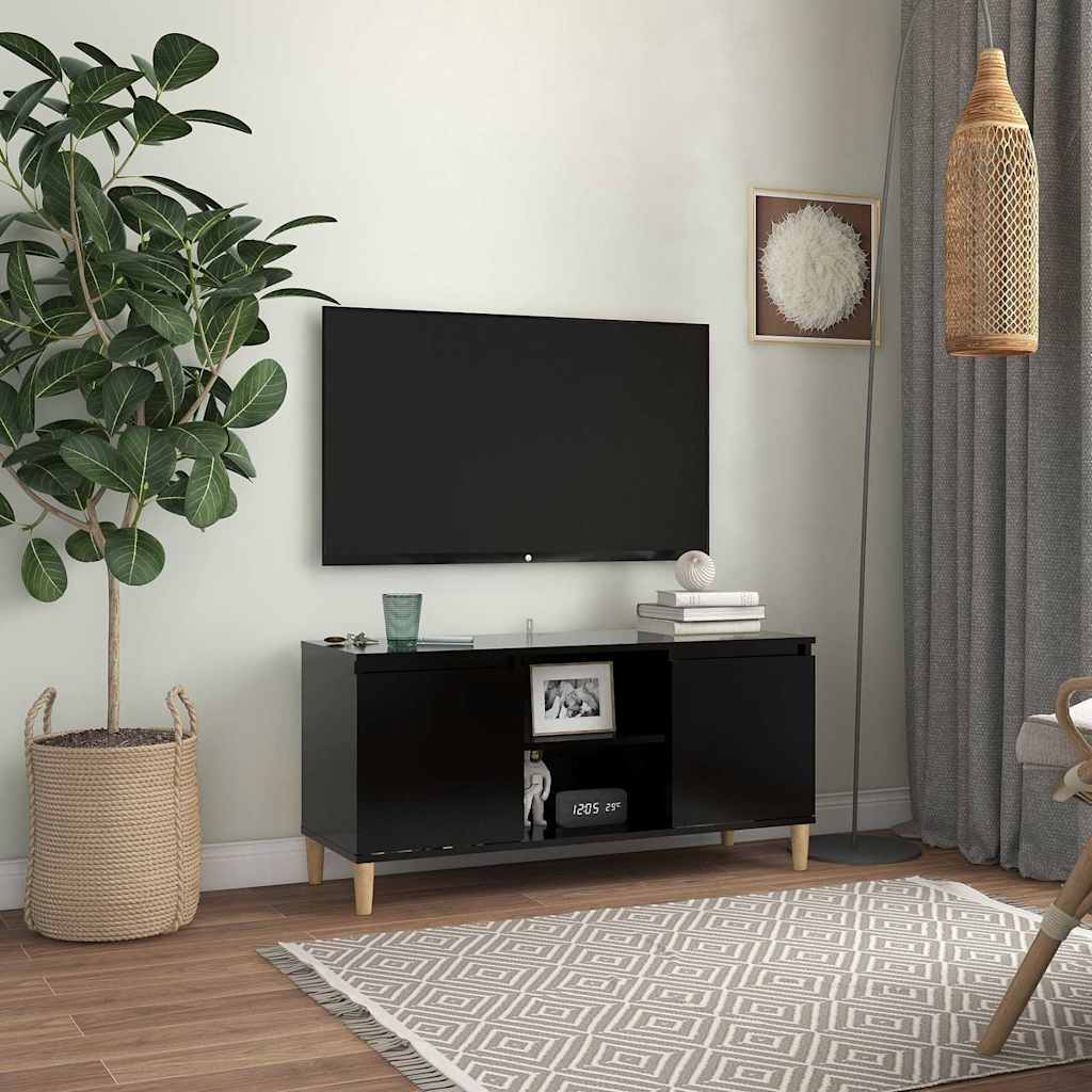 vidaXL Szafka TV z drewnianymi n�kami, czarna, 103,5x35x50 cm