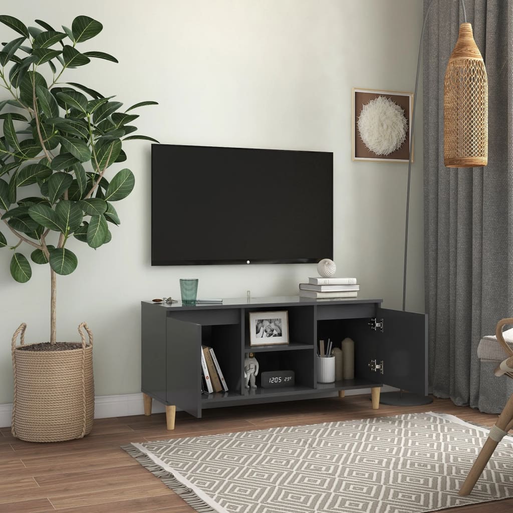 

vidaXL Tv-meubel met massief houten poten 103,5x35x50 cm grijs