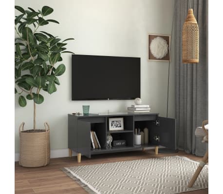 vidaXL TV spintelė su medinėmis kojelėmis, pilka, 103,5x35x50cm