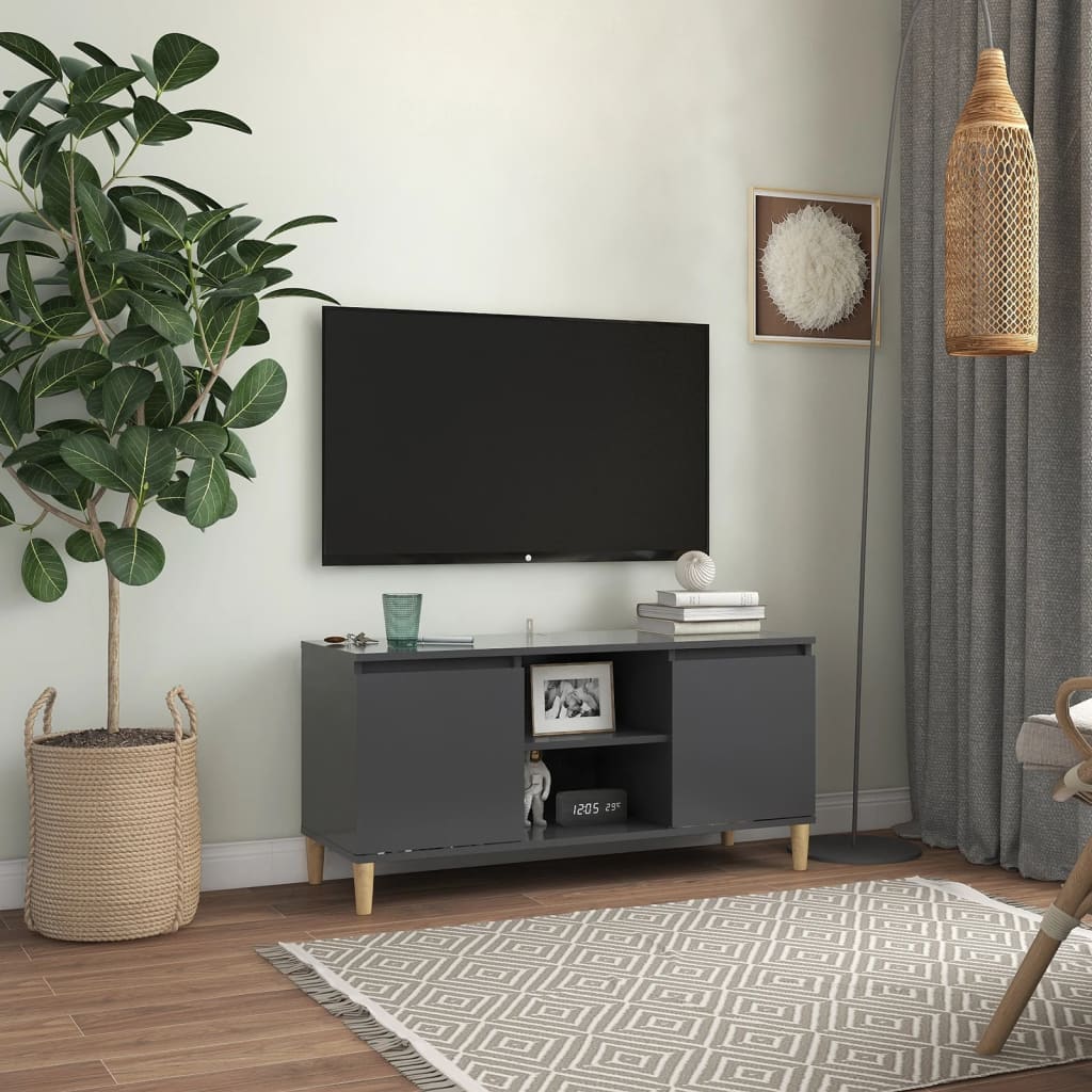 Tv-meubel met massief houten poten 103,5x35x50 cm grijs