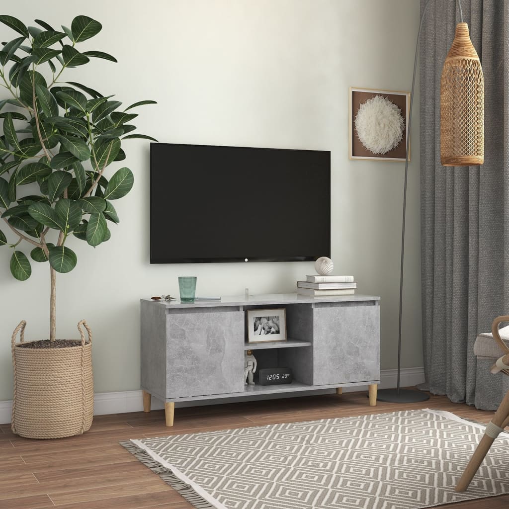 Meuble TV avec pieds en bois massif Gris béton 103,5x35x50 cm | meublestv.fr 2