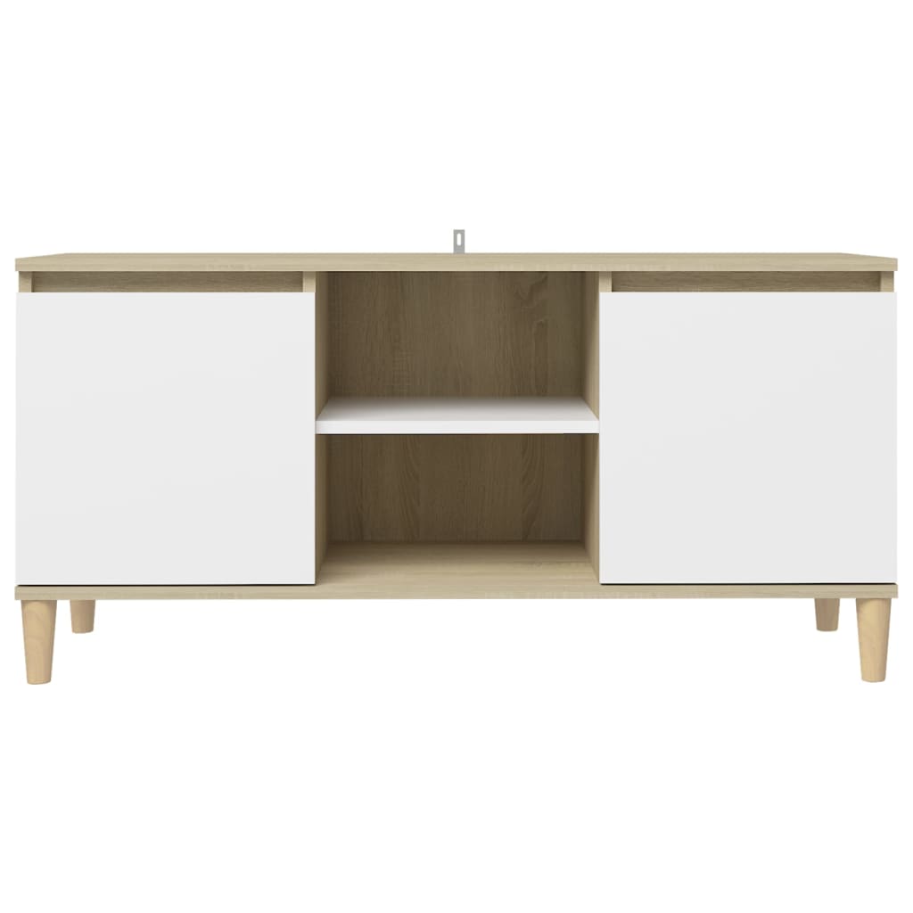  TV stolík nohy z dreva biela a farba dubu sonoma 103,5x35x50 cm