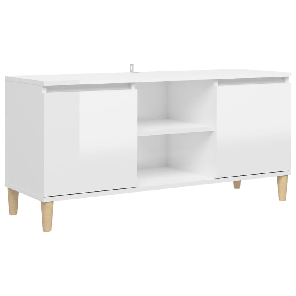 Thumbnail - vidaXL TV-Schrank mit Massivholz-Beinen Hochglanz-Weiß 103,5x35x50 cm