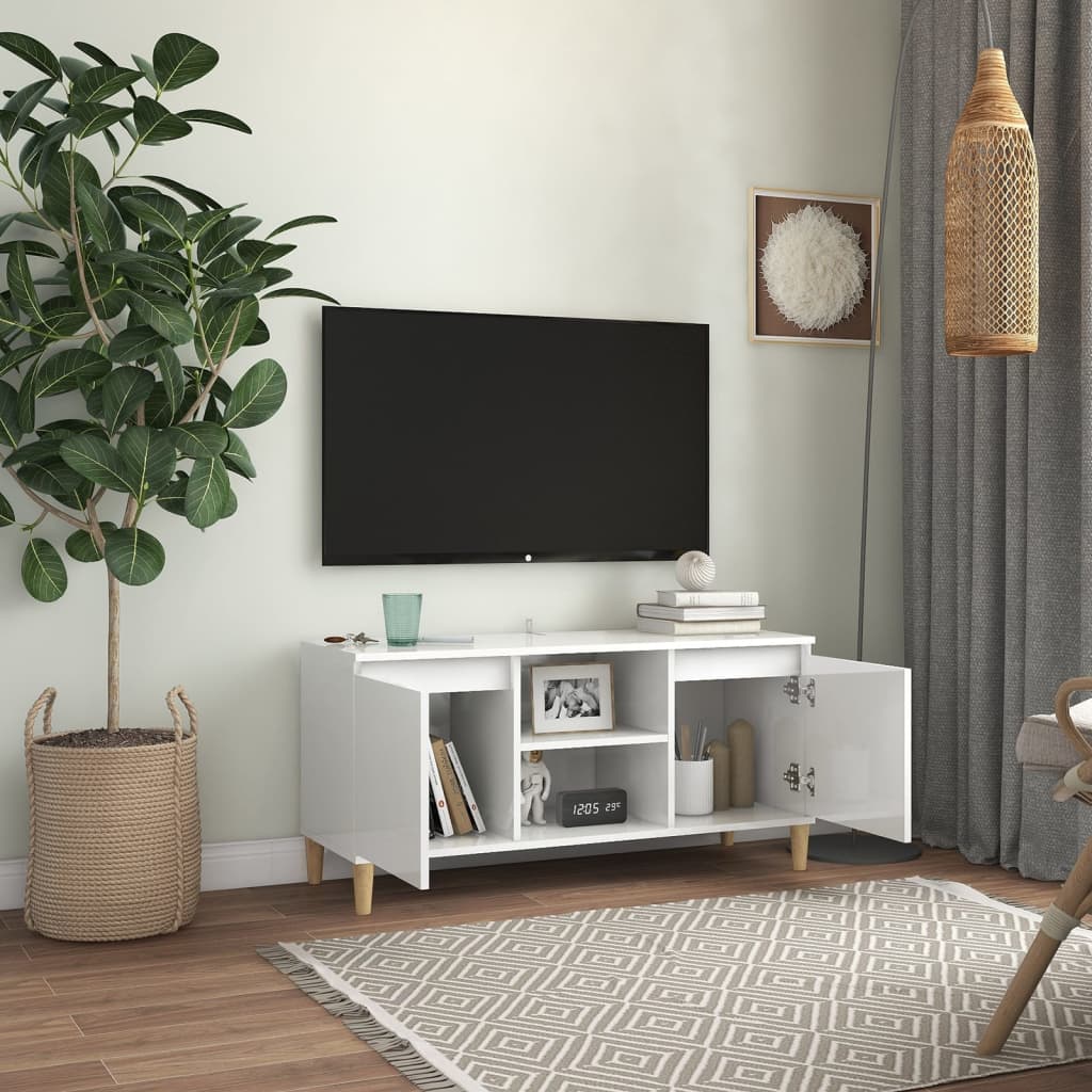 

vidaXL Tv-meubel met houten poten 103,5x35x50 cm hoogglans wit