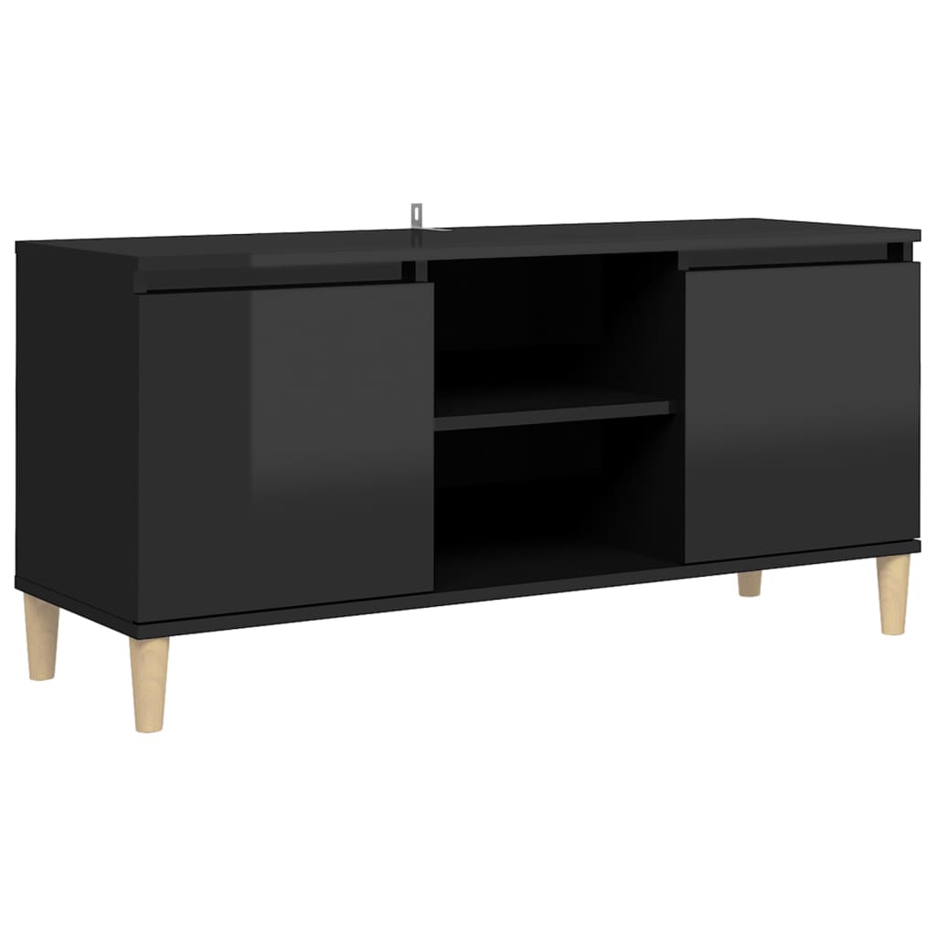 Meuble TV avec pieds en bois Noir brillant 103,5x35x50 cm | meublestv.fr 3
