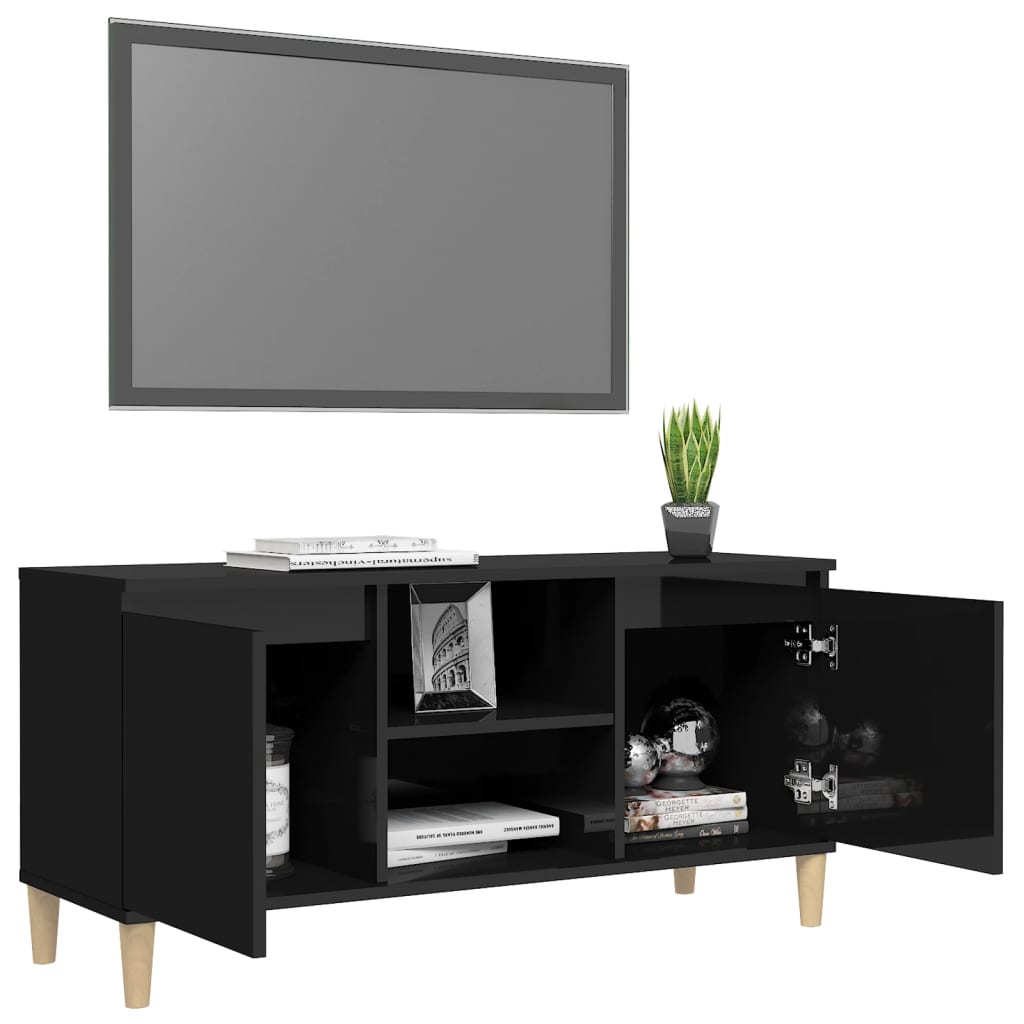 Meuble TV avec pieds en bois Noir brillant 103,5x35x50 cm | meublestv.fr 5