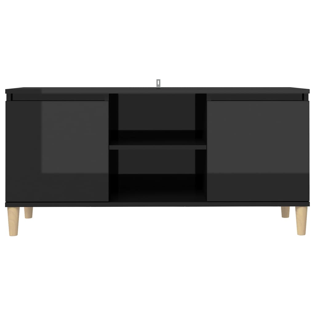 Meuble TV avec pieds en bois Noir brillant 103,5x35x50 cm | meublestv.fr 6