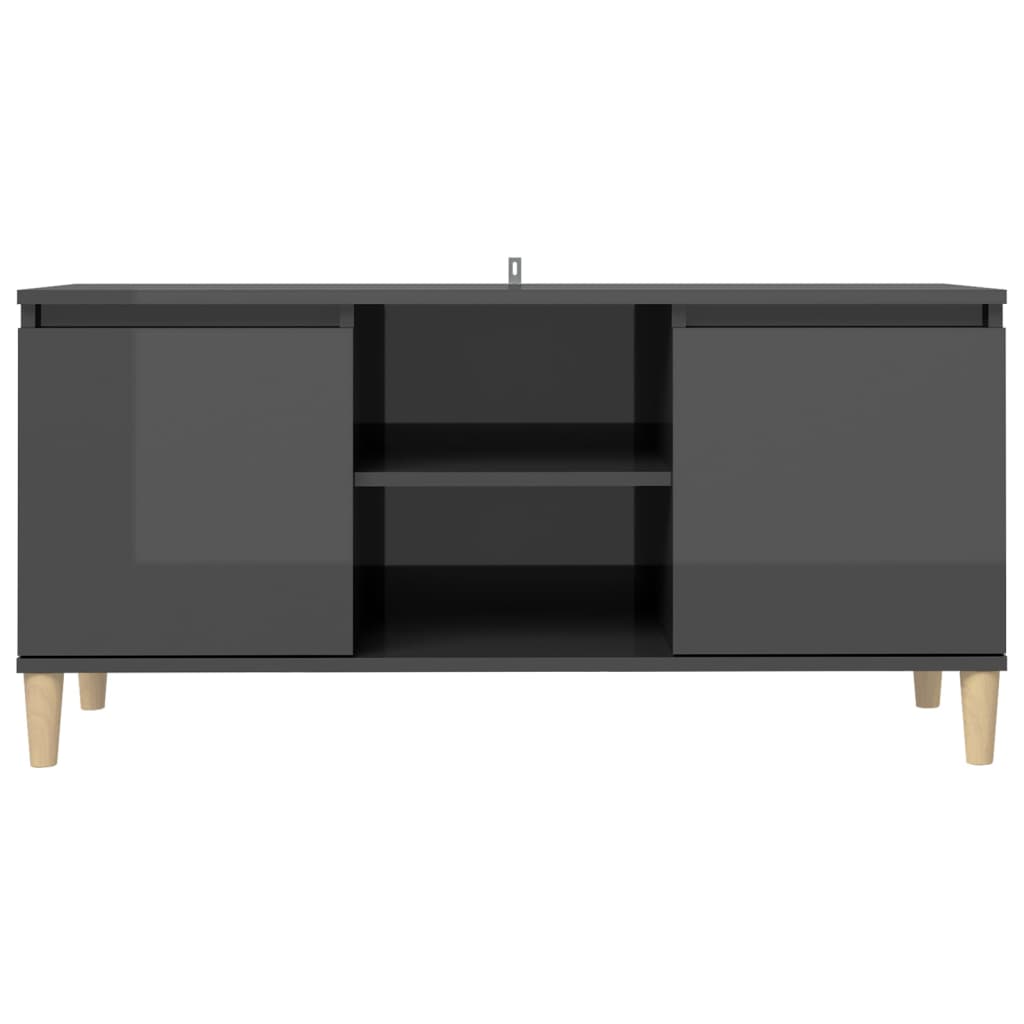 vidaXL TV Cabinet & Solid Wood Legs High Gloss Gray 40.7"x13.7"x19.6"