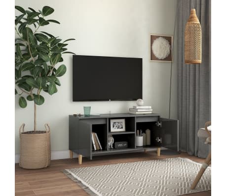 vidaXL TV spintelė su medinėmis kojelėmis, pilka, 103,5x35x50cm