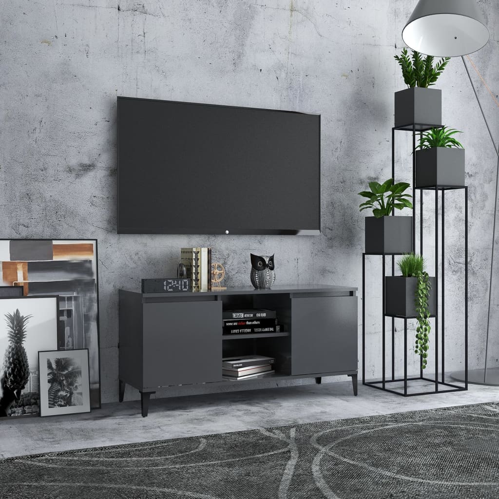 Meuble TV avec pieds en métal Gris 103,5x35x50 cm | meublestv.fr 2