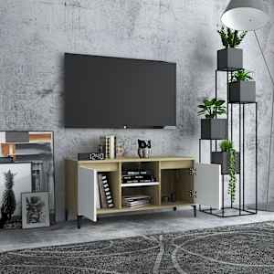 vidaXL TV spintelė su kojelėmis, balta/ąžuolo, 103,5x35x50cm