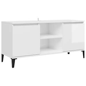 TV stolek s kovovými nohami bílý vysoký lesk 103,5 x 35 x 50 cm - obrázek 2