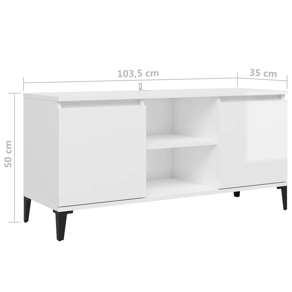 Meuble TV avec pieds en métal Blanc brillant 103,5x35x50 cm | meublestv.fr 9