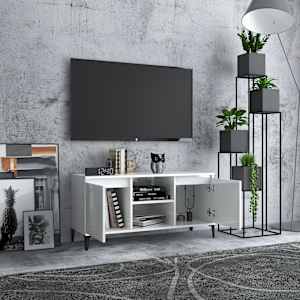 TV stolek s kovovými nohami bílý vysoký lesk 103,5 x 35 x 50 cm - obrázek 3