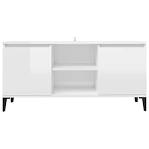TV stolek s kovovými nohami bílý vysoký lesk 103,5 x 35 x 50 cm - obrázek 5