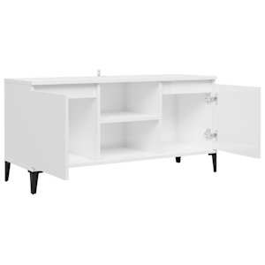 TV stolek s kovovými nohami bílý vysoký lesk 103,5 x 35 x 50 cm - obrázek 7