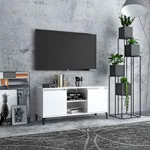 TV stolek s kovovými nohami bílý vysoký lesk 103,5 x 35 x 50 cm - obrázek 1