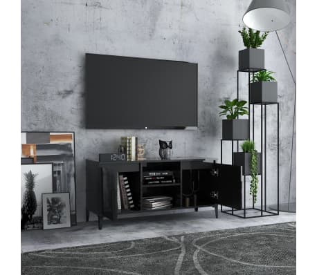 vidaXL Meuble TV avec pieds en métal Noir brillant 103,5x35x50 cm
