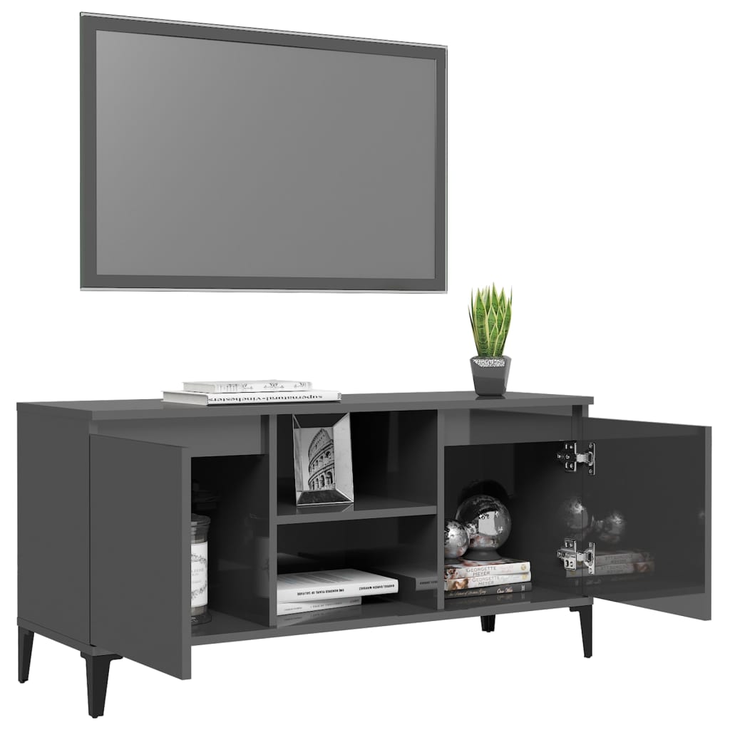 Meuble TV avec pieds en métal Gris brillant 103,5x35x50 cm | meublestv.fr 5