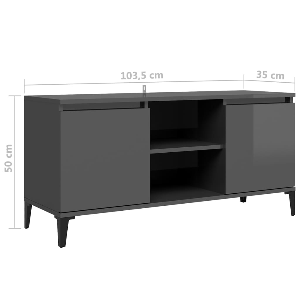 Comodă TV cu picioare metalice, gri extralucios, 103,5x35x50 cm