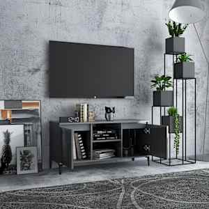 TV stolek s kovovými nohami šedý vysoký lesk 103,5 x 35 x 50 cm - obrázek 3