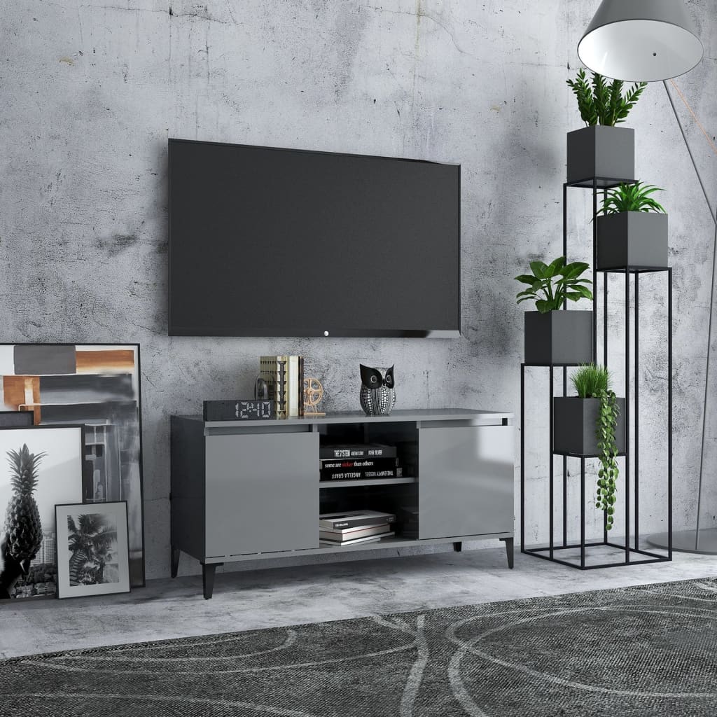 Meuble TV avec pieds en métal Gris brillant 103,5x35x50 cm | meublestv.fr 2