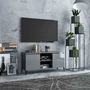 TV stolek s kovovými nohami šedý vysoký lesk 103,5 x 35 x 50 cm - obrázek 1