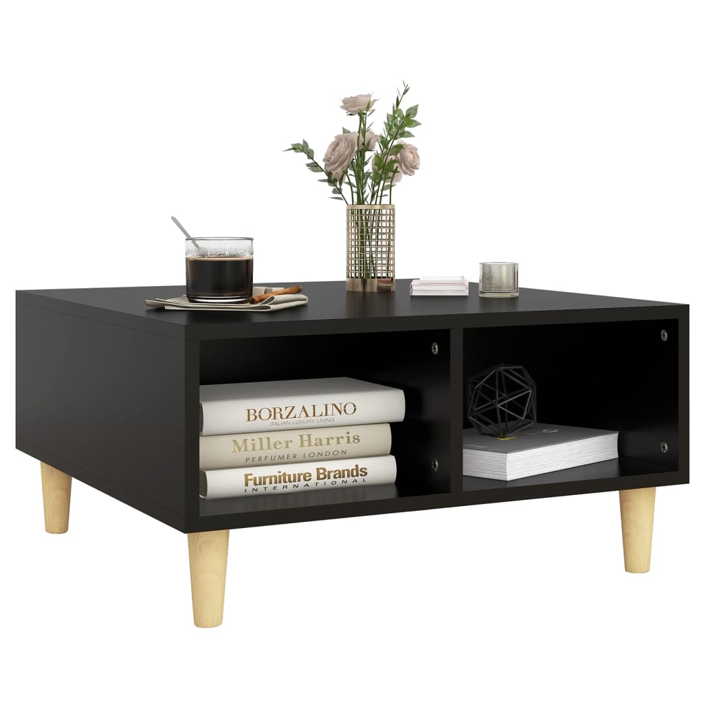 vidaXL Coffee Table Black 23.6"x23.6"x11.8" Engineered Wood