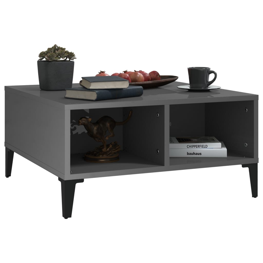 vidaXL Coffee Table High Gloss Gray 24"x24"x12" Chipboard