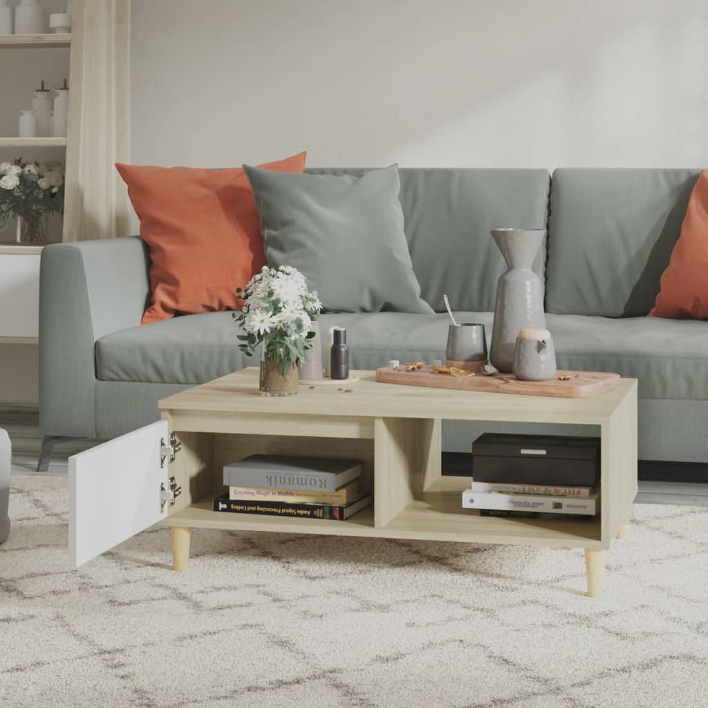 

vidaXL Salontafel 90x60x35 cm spaanplaat wit en sonoma eikenkleurig