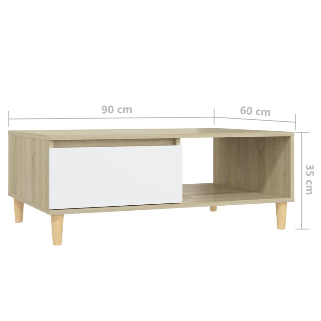  Konferenčný stolík biely a dub sonoma 90x60x35 cm drevotrieska