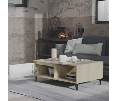 vidaXL sofabord 90x60x35 cm konstrueret tr&aelig; hvid og sonoma-eg