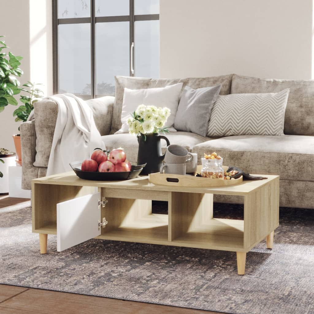 

vidaXL Salontafel 103,5x60x35 cm spaanplaat wit en sonoma eikenkleurig