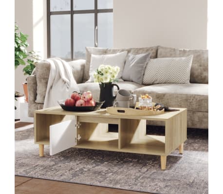 vidaXL Кафе маса, бяло и дъб сонома, 103,5x60x35 см, инженерно дърво