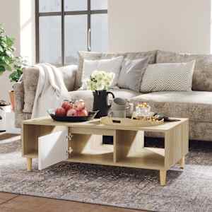 vidaXL Кафе маса, бяло и дъб сонома, 103,5x60x35 см, инженерно дърво