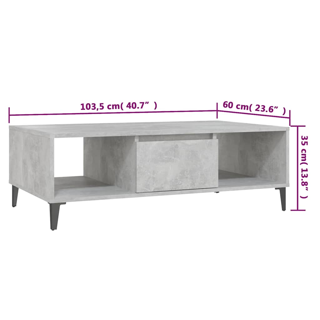 Măsuță de cafea, gri beton, 103,5x60x35 cm, lemn prelucrat - imagine 9