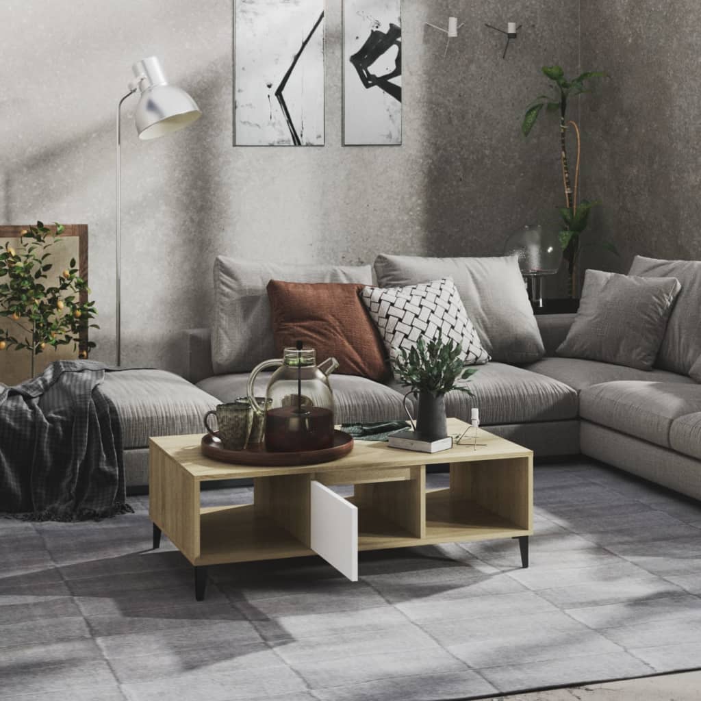 

vidaXL Salontafel 103,5x60x35 cm spaanplaat wit en sonoma eikenkleurig