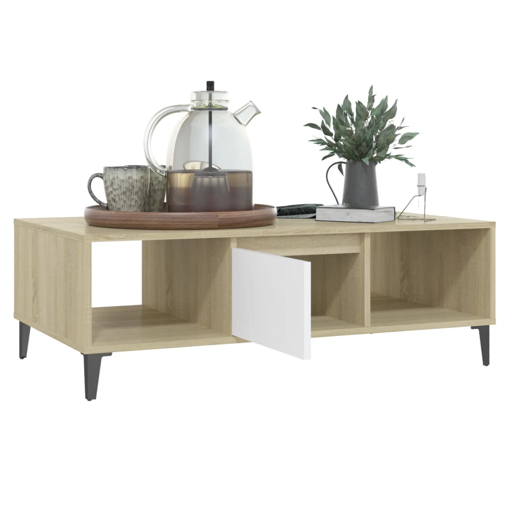 vidaXL Coffee Table White and Sonoma Oak 40.7"x23.6"x11.8" Chipboard