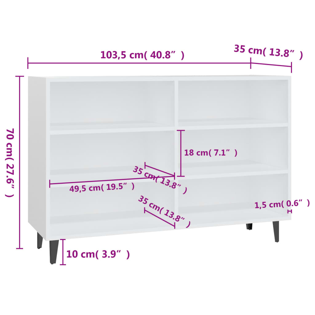 Sideboard Weiß 103,5x35x70 cm Spanplatte