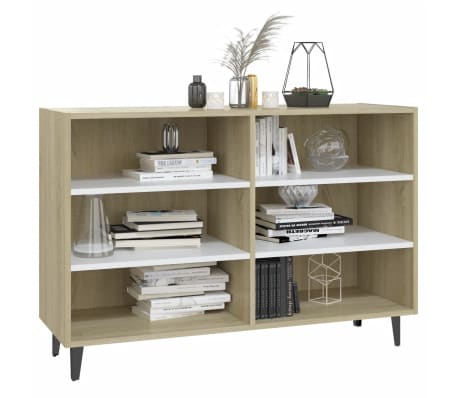 vidaXL Бюфет, бяло и дъб сонома, 103,5x35x70 см, инженерно дърво