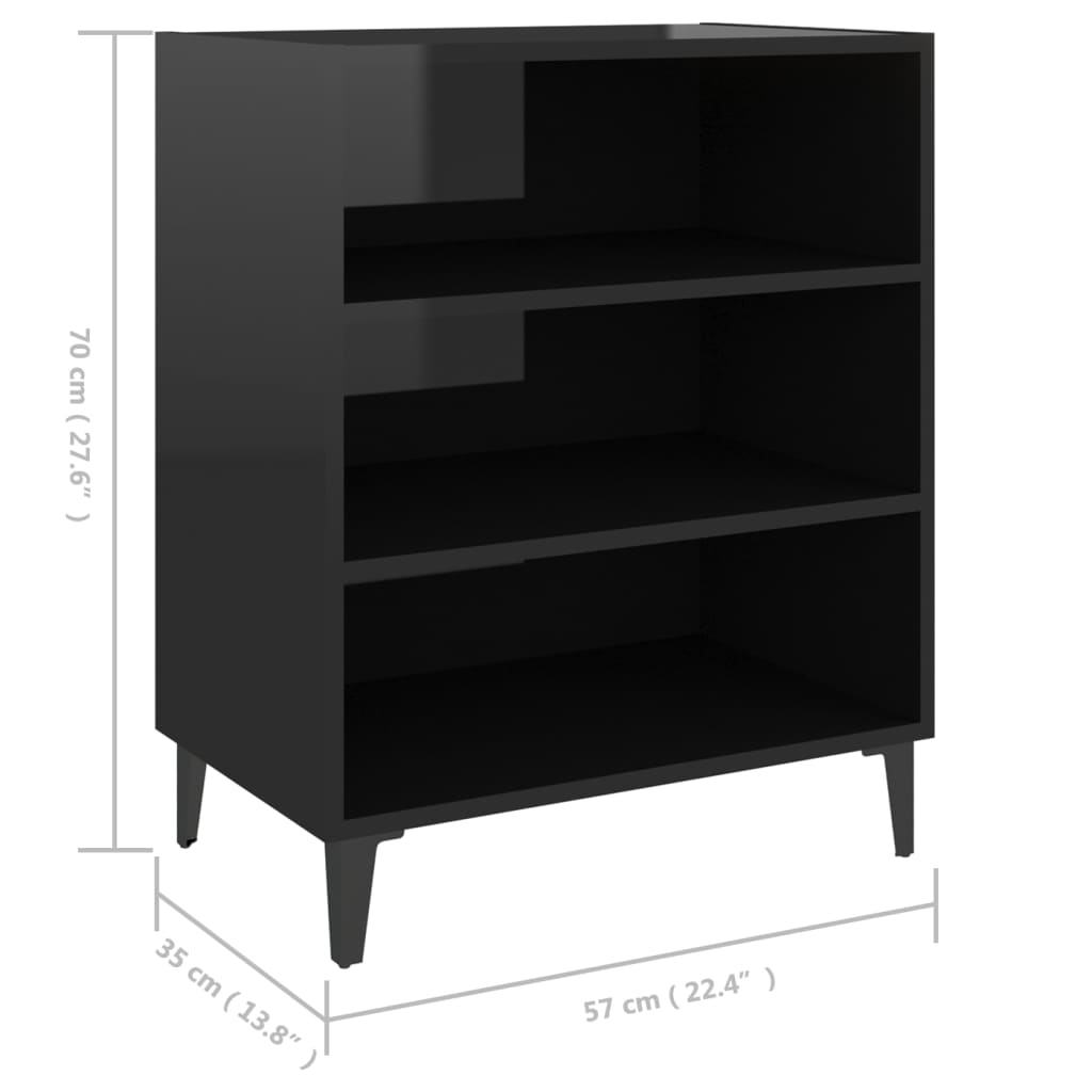 Magasfényű fekete forgácslap tálalószekrény 57 x 35 x 70 cm 
