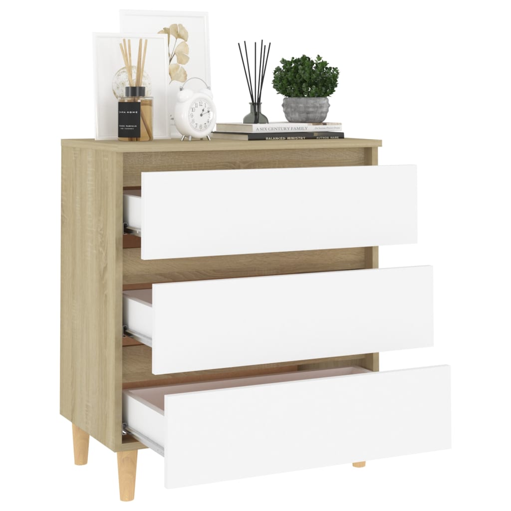 vidaXL Aparador madera contrachapada blanco y roble Sonoma 60x35x69 cm