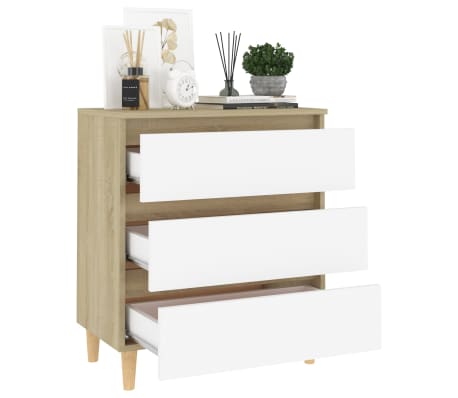 vidaXL Aparador madera contrachapada blanco y roble Sonoma 60x35x69 cm