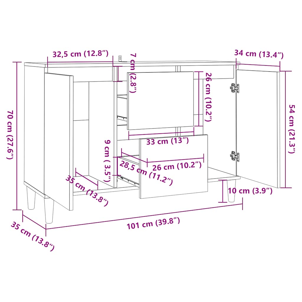 Servantă, gri beton, 101x35x70 cm, lemn prelucrat - imagine 7