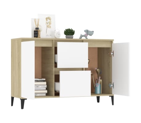 vidaXL &Scaron;oninė spintelė, baltos ir ąžuolo spalvos, 104x35x70cm, MDP