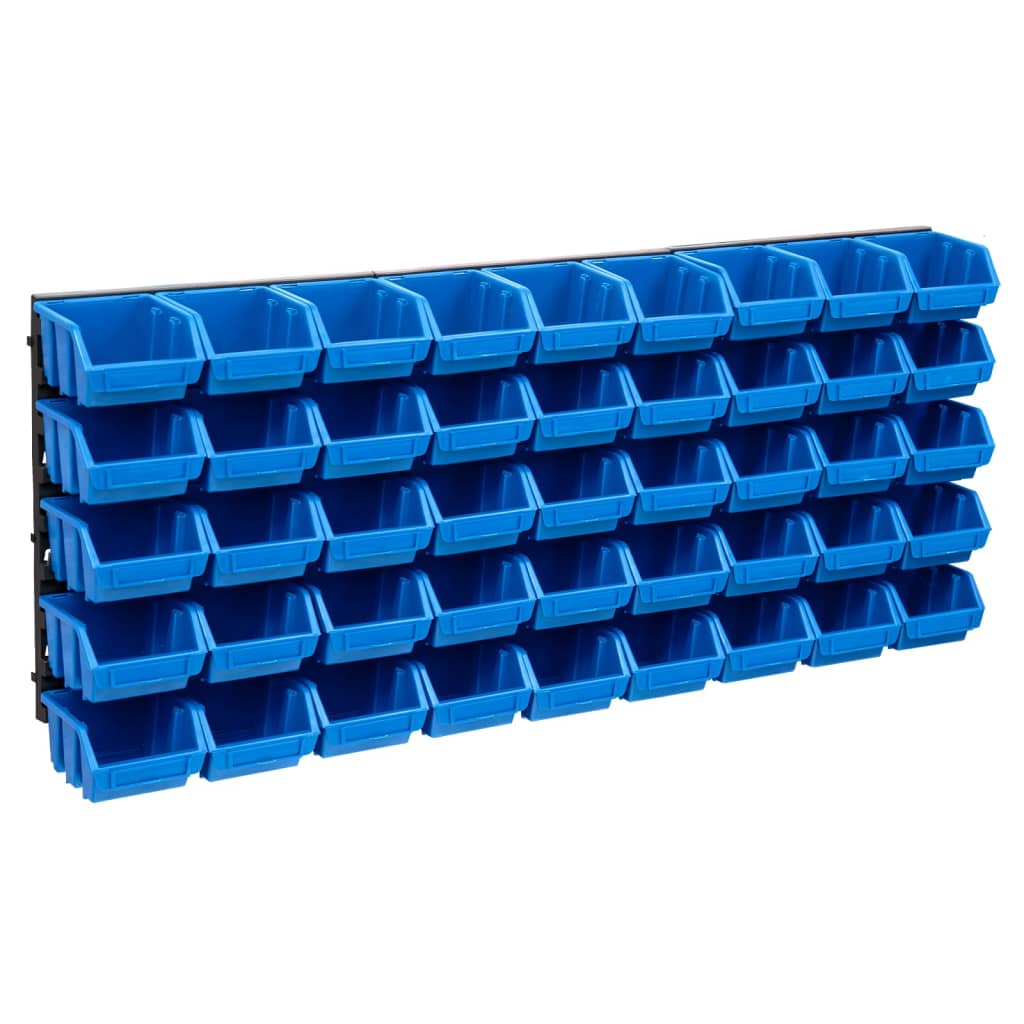 vidaXL opbevaringssæt med vægpaneler 48 dele blå og sort