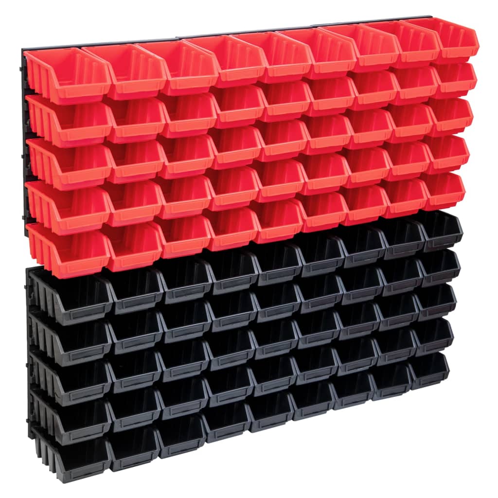 vidaXL 96-tlg. Behälter-Set für Kleinteile mit Wandplatten Rot Schwarz