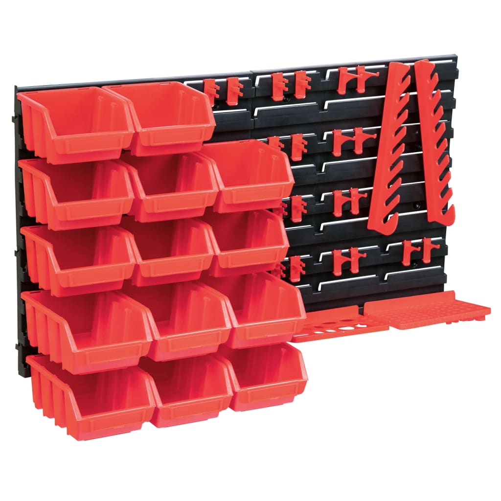 vidaXL opbevaringssæt med vægpaneler 39 dele rød og sort