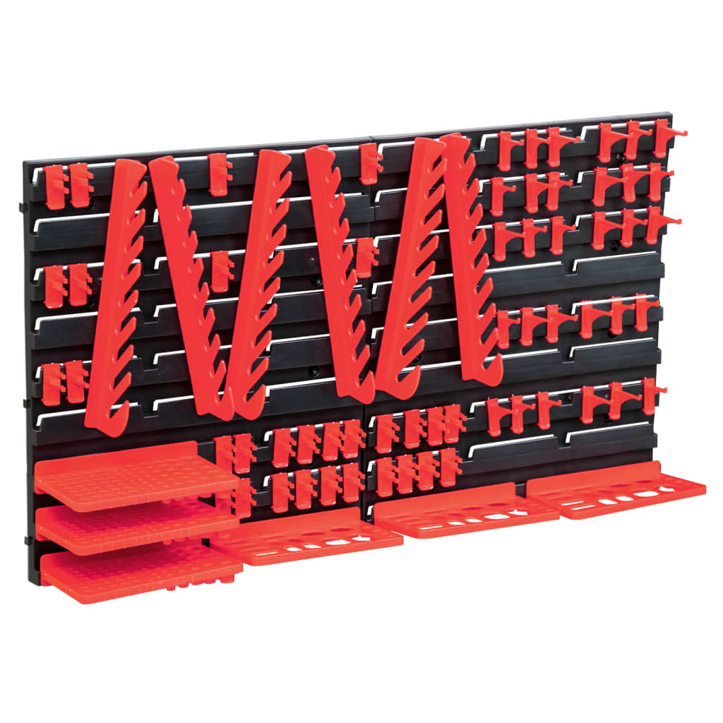vidaXL opbevaringssæt med vægpaneler 71 dele rød og sort